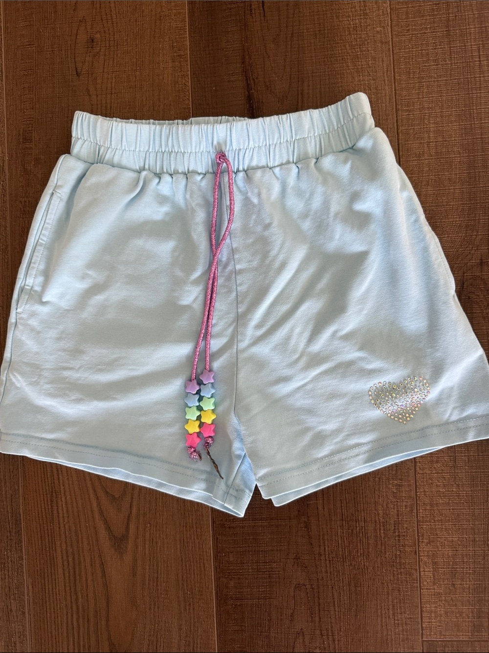 Lola + The Boys Light Blue Shorts with Pink Star Bead Drawcord
